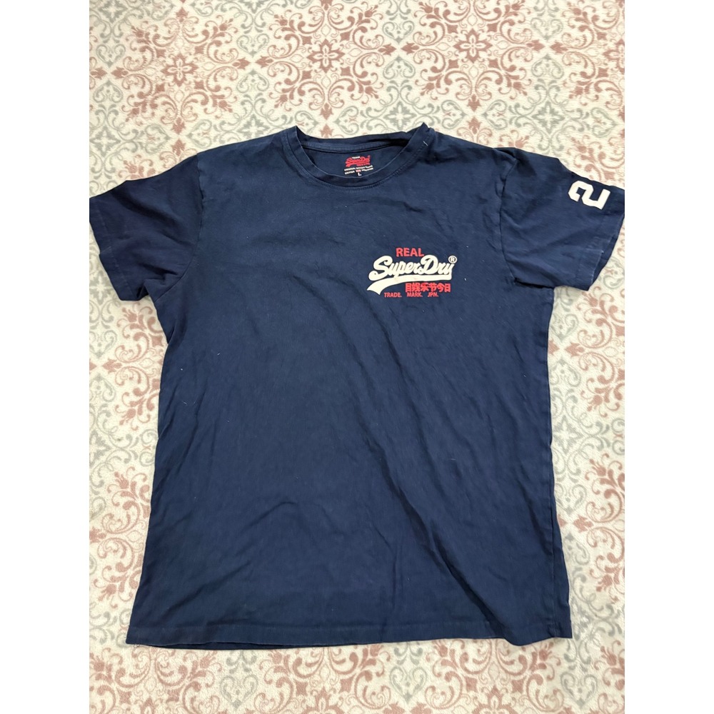 Superdry Mens Real Vintage Logo T-Shirt Navy Blue Size L Short Sleeve